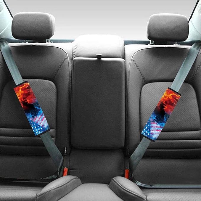 AFPANQZ 2 Pack Car Seat Belt Pad Cover American Flag Fire Car Safety Seatbelt Pad Cushion Adjustable Comfortable Driving Schoolbag Straps Pads