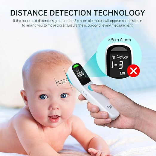 Thermometer for Adults and Kids, Automatic Measurement Within 1-3cm, Fast Accurate Baby Thermometer with Fever Alarm and Mute Mode, White