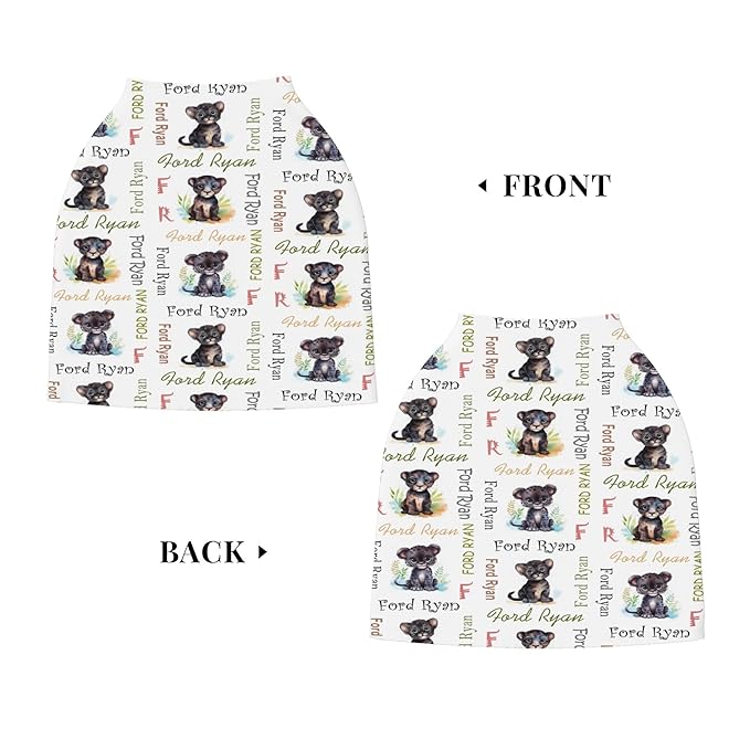 Personalized Car Seat Covers for Babies with Name – Multi-use Breastfeeding Cover Custom Panther Carseat Canopy Cover, Infant Stroller Covers for Boys and Girls