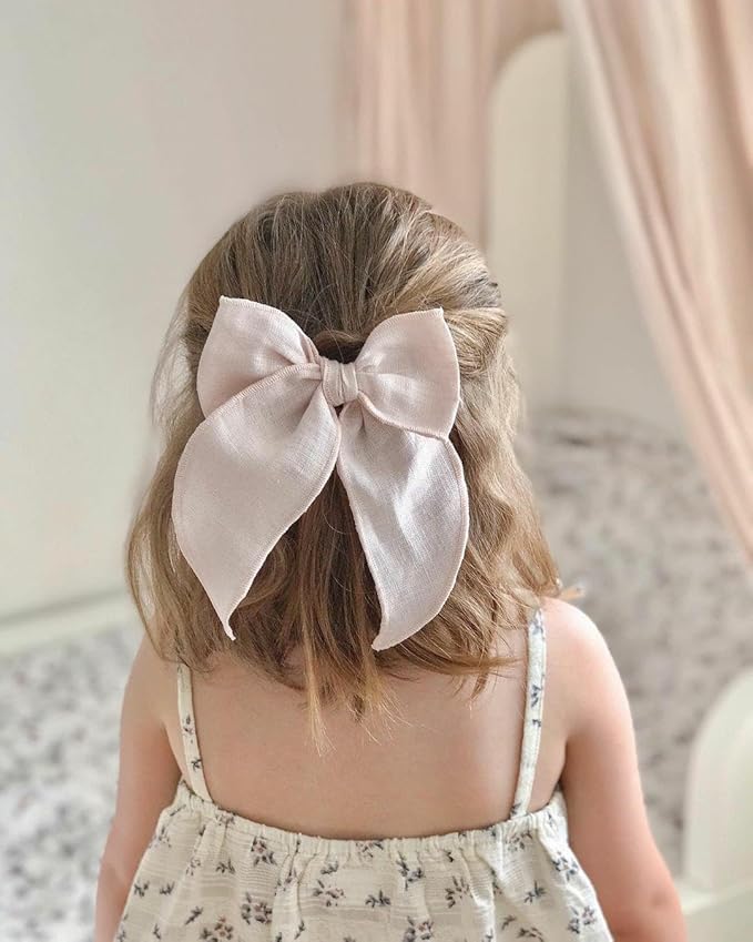Pack of 4 Gorgeous Fable Bow Hair Clips for Girls Women Linen Hair Bow Alligator Clips Toddler Baby Mom Young Girl Hair Accessories (Rust/Beige)