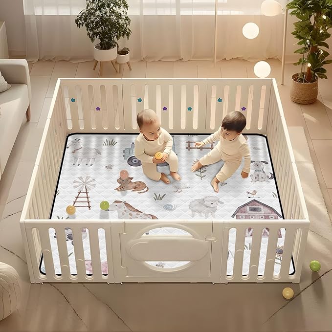 Baby Play Mat Watercolor Farm Animals Tractor 50 x 50 Playpen Mat Baby Play Mats for Floor Play Gym Crawling Mat Non-Slip Cushioned Baby Playmat for Infants, Babies, Toddlers
