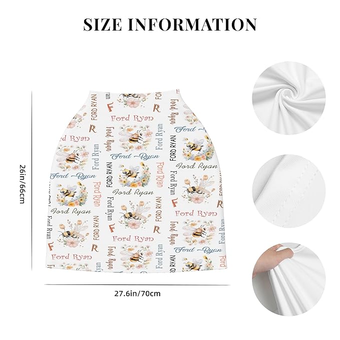 Personalized Baby Car Seat Cover with Name Stroller Canopy Custom Bee Carseat Cover Newborn Baby Boy Girl Nursing Cover for Moms First Birthday Gift