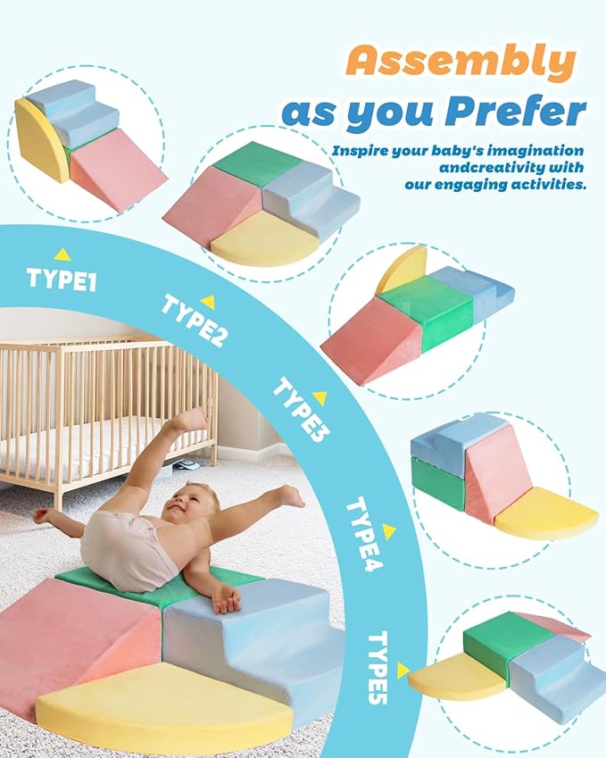 Foam Blocks Climbing Toys for 1 Year Old, 4-Piece Foam Climbing Blocks for Toddlers Activity Crawling and Sliding, Kids' Indoor Climbers & Play Structures Foam Play Set