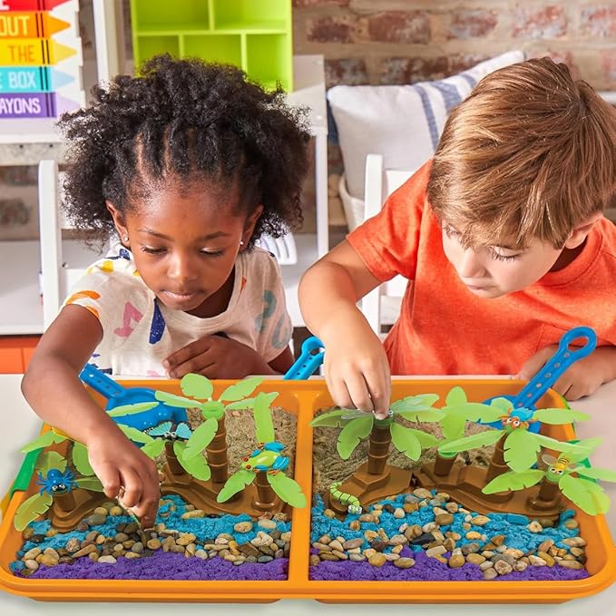 Made By Me Jumbo 60 Piece Color Changing Enchanted Rainforest Sensory Playset, Fun Sensory Bins for Toddlers 3 with 4LB Moldable Sand, Unique Fine Motor Toys