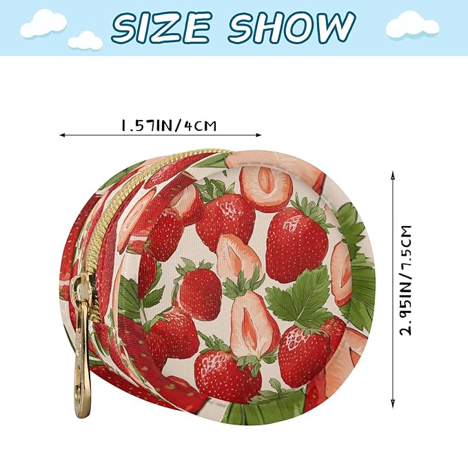 Pacifier Holder with Clip Pacifier Case for Diaper Bag Round Baby Pacifier Pouch Box Bag Portable Red Strawberries Leaves