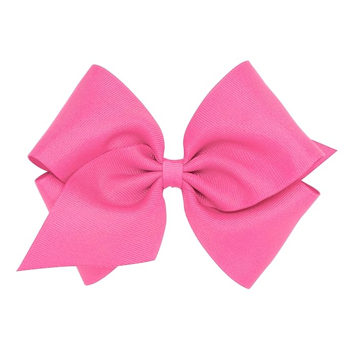 Wee Ones Girls' Classic Grosgrain Hair Bows with Plain Wrap Center, No-Slip Hair Clip, Handmade, Hot Pink, Mini King