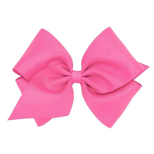 Wee Ones Girls' Classic Grosgrain Hair Bows with Plain Wrap Center, No-Slip Hair Clip, Handmade, Hot Pink, Mini King