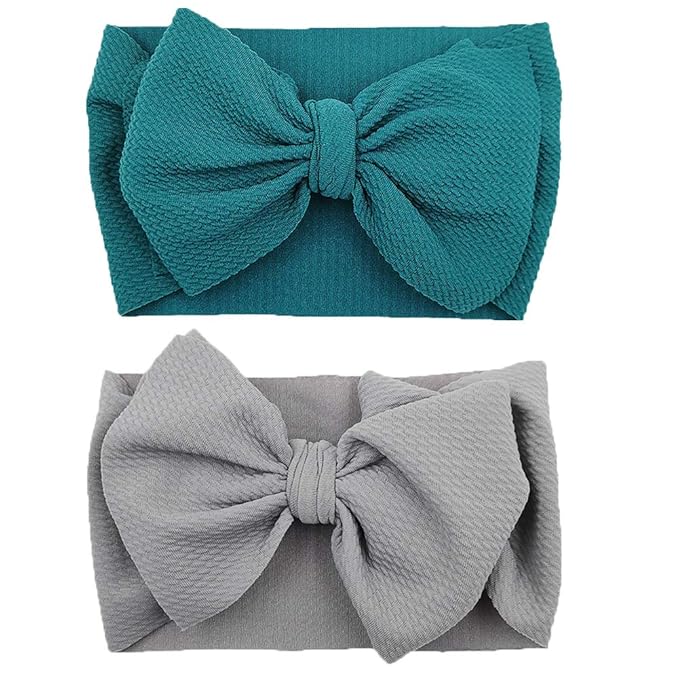 KIDOCHEESE Headbands with Bows, Big Bows Baby Girl Hairbands, 10 Pack, Soft Fabric, Adjustable Size, Hair Accessories for Newborn Infant Toddlers Kids