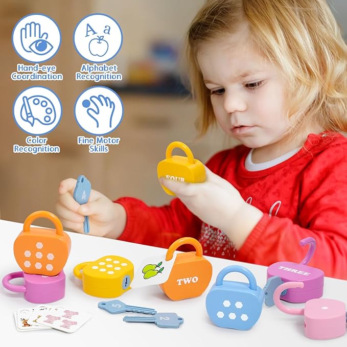 10 Sets Lock and Key Sensory Toy, Number Counting & Matching Math Games, Preschool Learning Activities, Educational Montessori Toddlers Toys for 3 Year Old