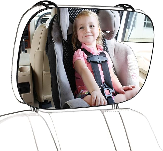 JONMON Baby Car Mirror, Shatterproof Adjustable Infant Rear Facing View Seat Mirror with Large Convex Clear Glass for Fixing Automotive Backseat Headrest