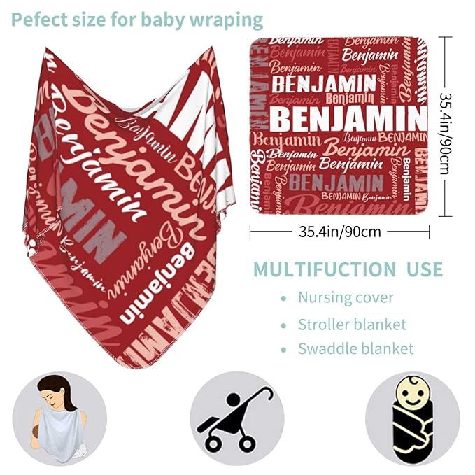 Personalized Baby Car Seat Cover for Boys Girls, Custom Monogram Nursing Covers for Breastfeeding with Name, Infant Stroller Cover, Optional Baby Bib, Baby Swaddle Set for Newborn Infant