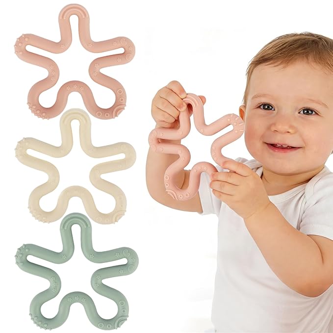 Fu Store 3 Pack Coral Flower Ring Teether Baby Teething Toys Silicone Teether Ring Toys for Babies 0-6 0-12 0-24 0-36 Months Easy to Grasp Clean Infant Teething Relief Soothing Sore Gums