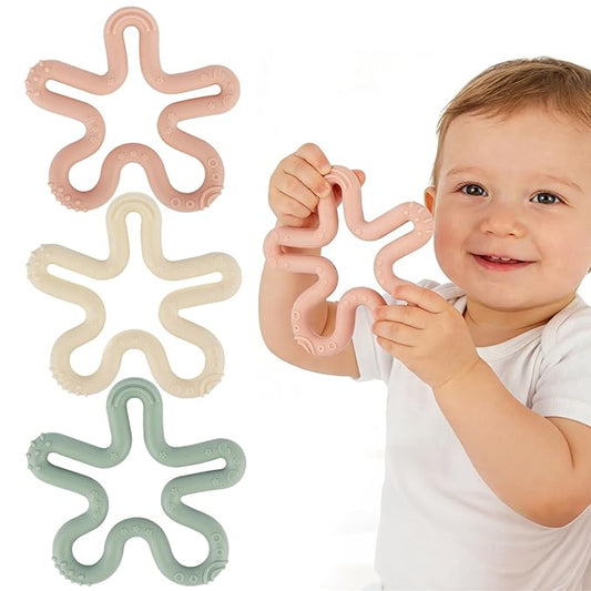 Fu Store 3 Pack Coral Flower Ring Teether Baby Teething Toys Silicone Teether Ring Toys for Babies 0-6 0-12 0-24 0-36 Months Easy to Grasp Clean Infant Teething Relief Soothing Sore Gums