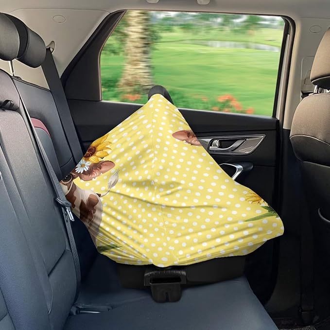 Wanyint Cute Cow Yellow Polka Dot Car Seat Covers for Boys Girls, Nursing Cover Carseat Canopy, Baby Breastfeeding Cover, Multi Use Nursing Scarf, Infant Stroller Cover