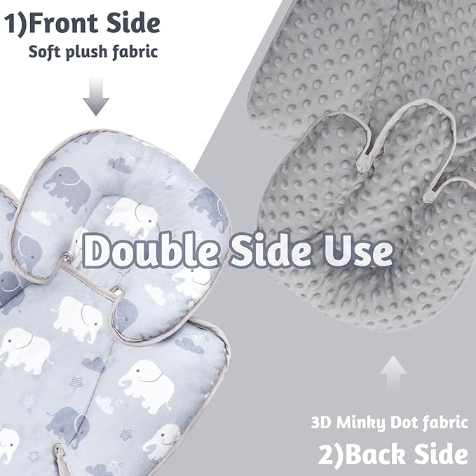 TANOFAR Infant Car Seat Head Support, Soft Baby Carseat Head & Body Support, Grey Elephant Baby Car Seat Insert Cushion for Newborn Boys