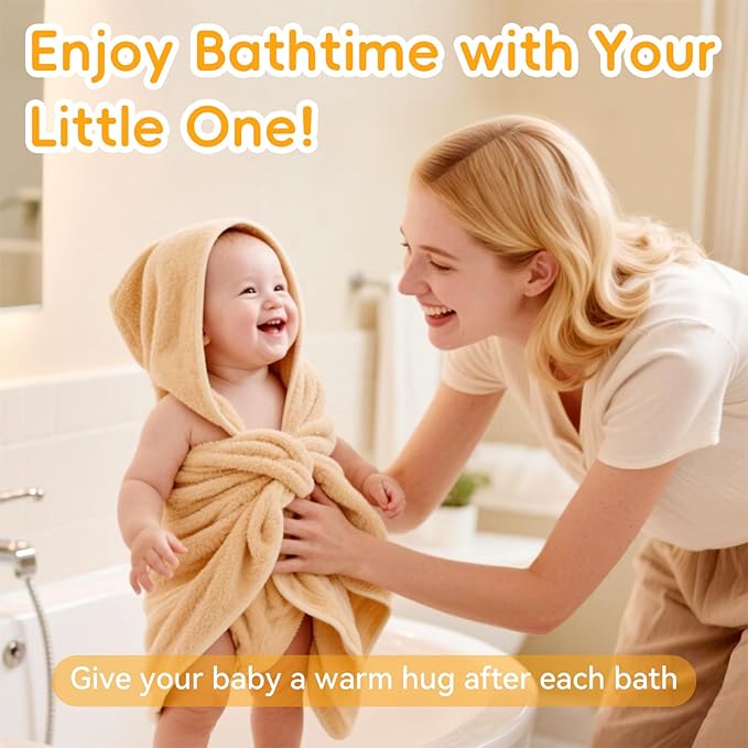 Bath Towel for Newborn, 2 Packs Soft Highly Absorbent Hooded Baby Bath Towels for Babies, Toddler, Infant Boys and Girls (Grey + Coffee)