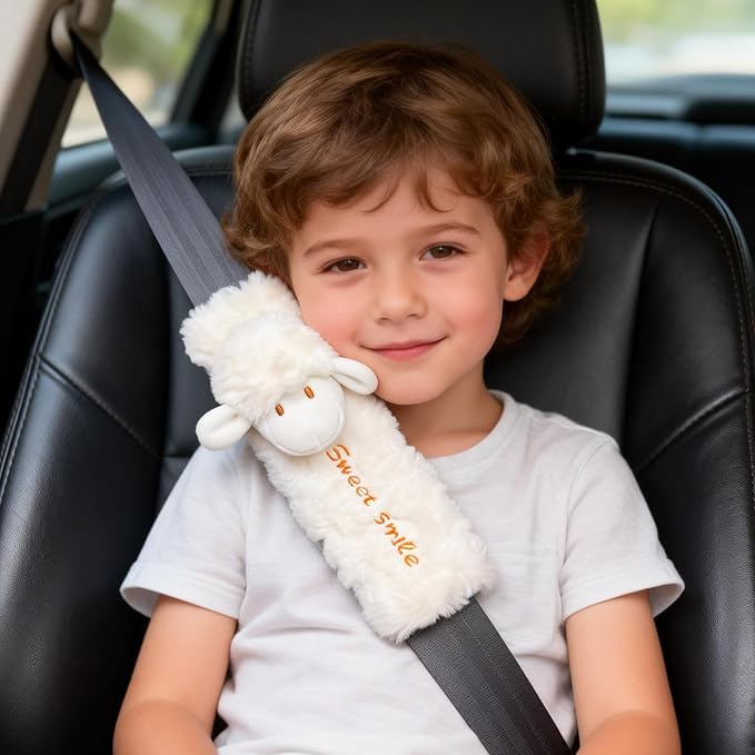 2 PCS Seat Belt Cover Pad, Cute Kawaii Animal Sheep Seatbelt Covers for Kids and Adults, Winter Plush Fluffy Soft Seat Belt Cover, Cartoon Seatbelt Cushion,Car Seat Strap Pads (G-Sheep)