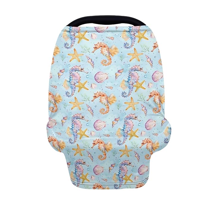 AFPANQZ Hippocampus Nursing Cover Breastfeeding Scarf Baby Car Seat Covers for Boys Girls Infant Carseat Canopy Stretchy Soft Breathable Multi-Use Cover Up for Stroller High Chair