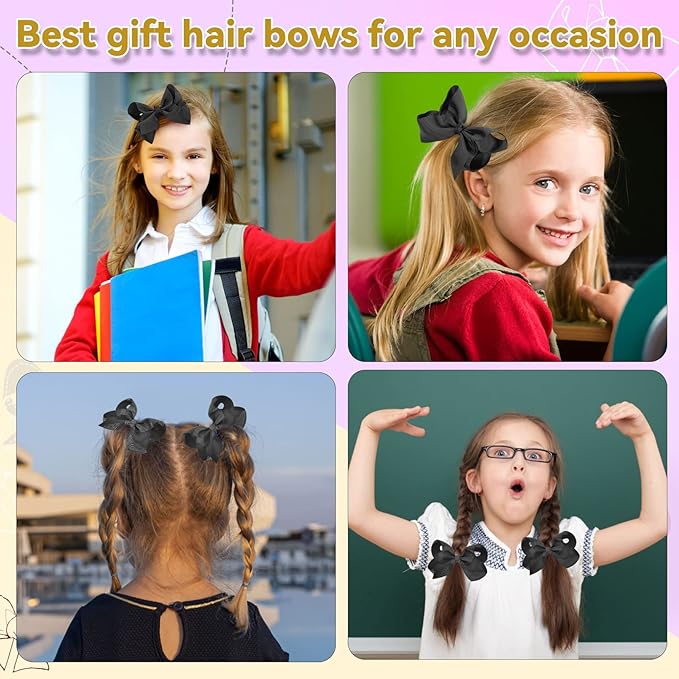 20Pcs 4" Hair Bows,Grosgrain Ribbon Solid Color Hair Bow with Alligator Clips,Hand-made Toddler Black Bows Hair Accessories for Girls Kids Children Little Teen (Black)