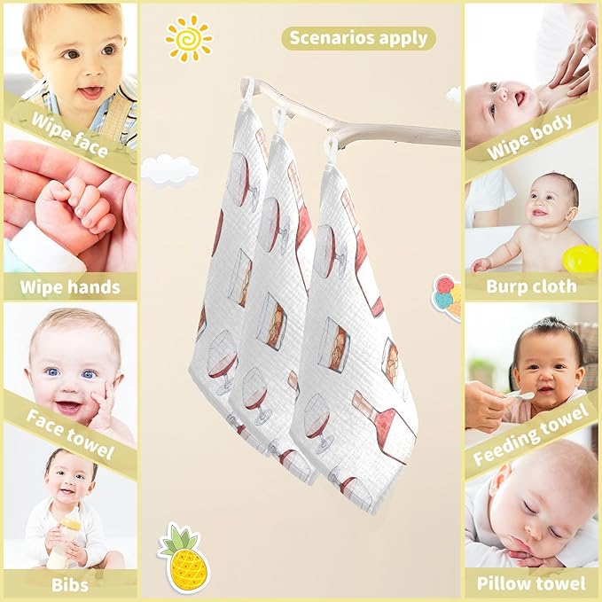 vvfelixl Whiskey Bottles Glasses Baby Burp Cloths Baby Muslin Washcloths for Boys Girls Cotton Baby Face Towel for Newborn Infants Soft and Absorbent 11.8 X 11.8 in, 5 Pack