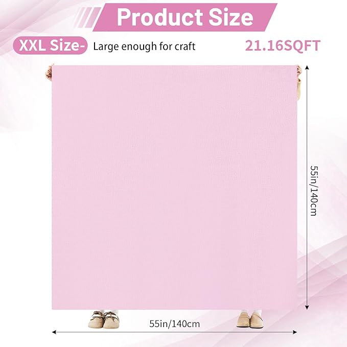Drydiet 55x55 Inch Extra Large Craft & Painting Floor Mat - Waterproof Non-Slip PVC Art Rug, Floor Protector for Easel Painting Pottery Messy Projects, Washable Roll-up Spill Mat(Pink, Plain)