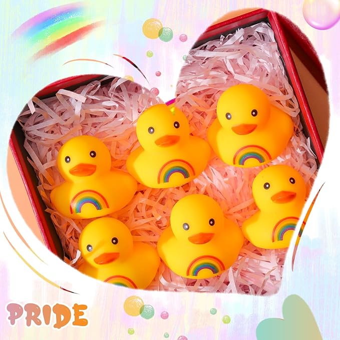 48 Pcs Rainbow Rubber Duck, Bulk Mini LGBT Pride Rubber Ducks Colorful Float Rubber Duck Bath Toys for Rainbow Colorful Birthday Party LGBT Party Favors Bath Toys