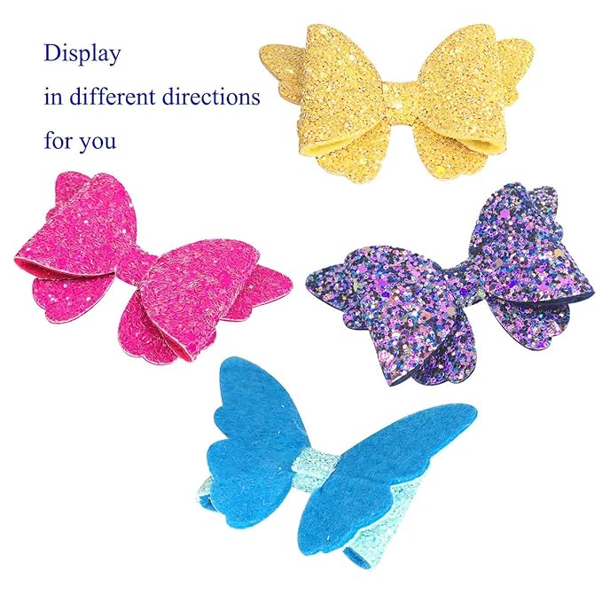 Yazon Baby Girls Glitter Bows Clips Sparkly Butterfly Bows Hair Clips for Toddler Kids Teens 8pcs