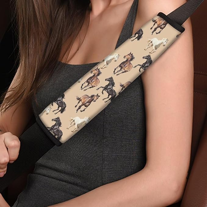 Car Seat Belt Cover Pad Comfortable Shoulder Seatbelt Pads Cushions 2-Piece for Adults Car Interior Decor Horse Herd Print