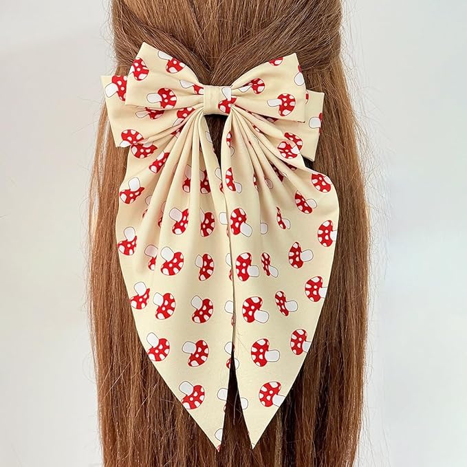 Kids Girls Mushroom Print Hair Clips Bow Mushroom Pattern Hair Pin Bowknot BBW03 (Bow-B4)