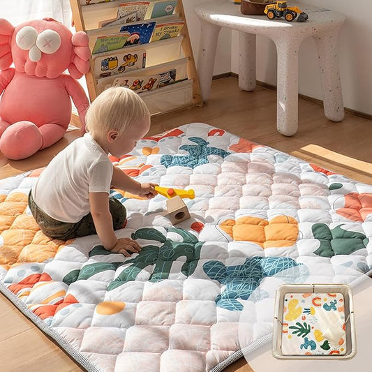 Sinhaklóho 50" x50" Foldable Thicker Foam Baby Play Mat for Playpens & Floors - Soft, Non-Slip & Odor-Free Crawling Mat for Infants & Toddlers, Machine Washable, Botanical Bliss Design