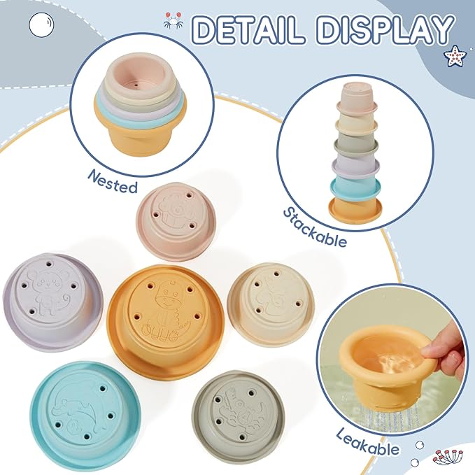 Baby Bath Toys, 21PCS Mold Free Bath Toys for Kids Ages 1-3 with Montessori Shape Sorter and Educational Stacking Cups for Babies 6-12 Months, Tub Water Pool Beach Toy for Toddler 1-3 with Storage Bin
