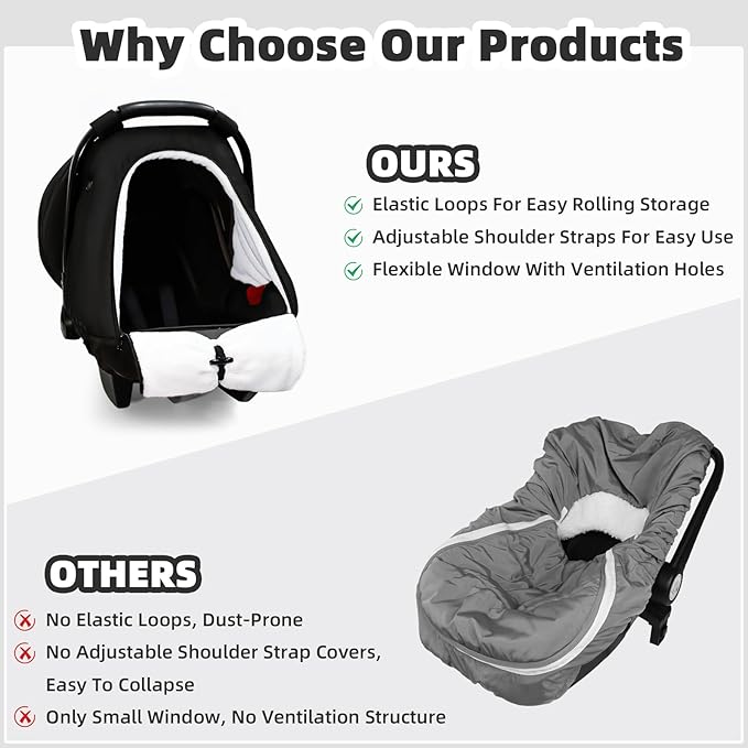 SWESEN Winter Car Seat Covers for Babies, Cozy & Warm Cover, Infant Car Seat Canopy Water Resistant, Universal Cold Weather Shield, Black