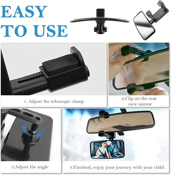 360° Curved Baby Car Mirror without Dead Angle,Clip on Car Seat Mirror for Baby Rear Facing Clips Onto Rearview Mirror,Adjustable Baby Mirror for Car SUV Truck