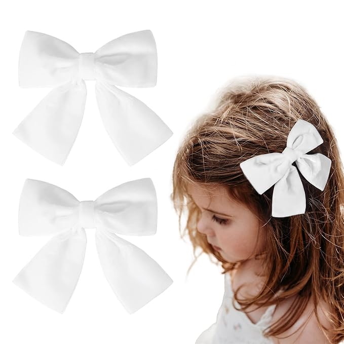 2PCS Velvet Hair Bows White Hair Ribbon Clips 4" Big Fall Alligator Clips Hair Accessories for Women Girls Toddlers Kids Baby