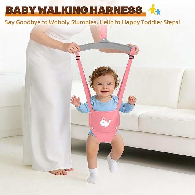 Baby Jumper with Stand, Foldable Activity Jumper for Infants, Height Adjustable Baby Bouncer No Doorway Needed Toddler Jumper, Portable Indoor Outdoor Baby Activity Center for 6-12 Months (Pink)