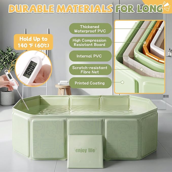 Orzbow Collapsible Baby Bathtub, Toddler Bathtub with Non-Slip Base, Portable Bath Tub for Kids Infant 12 Months+ Travel, Easy to Clean, Stable & Durable, Space-Saving, Green