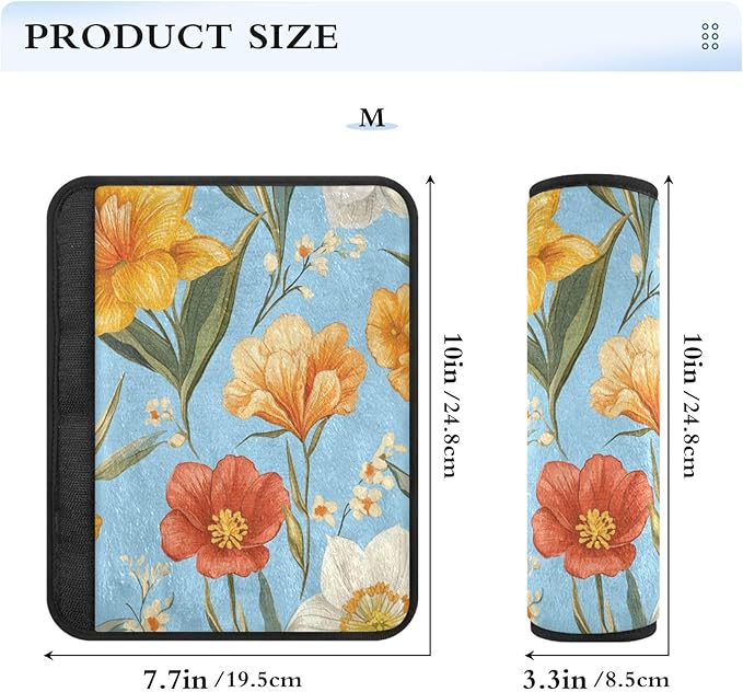 Car Seat Belt Pads Covers 2 Pack Breathable Baby Seat Shoulder Strap Cover for Adults Youth Kids M Autumn Flowers Flower Daffodil Gladiolus Blue