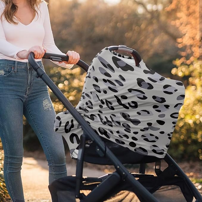 Forchrinse Grey Leopard Print Baby Car Seat Cover Soft Stretchy Breastfeeding Nursing Cover Multi Use Cover for Shopping Cart/High Chair/Stroller