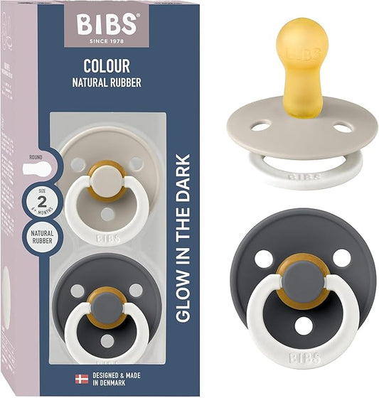 Bibs Pacifiers Color Collection, Set of 2 BPA-Free Latex Pacifiers Made in Europe, Round Nipple Baby Pacifier.