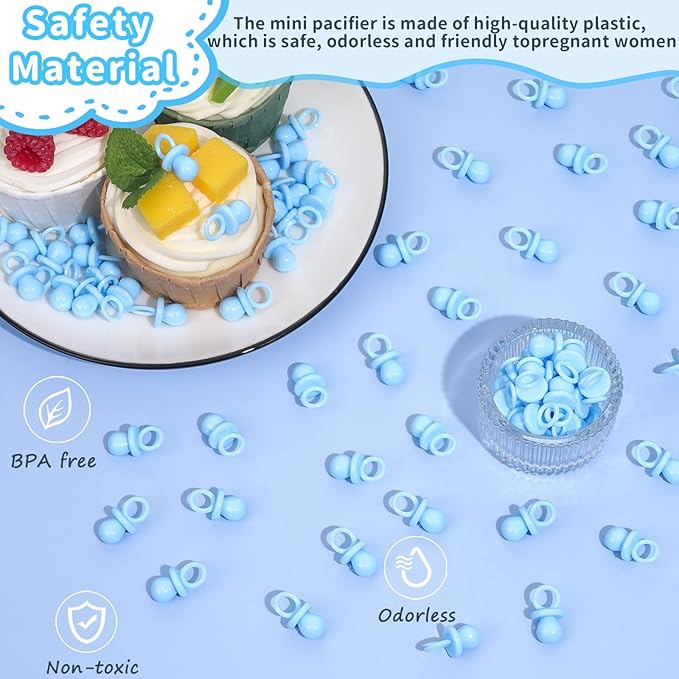 200 Mini Pacifiers Baby Shower Game Boy, 0.86’’ Plastic Pacifiers Baby Shower Game, Bulk Baby Shower Pacifiers for Gender Reveal Baby Shower Decoration DIY, Table Scatter, Baby Shower Favors (Blue)