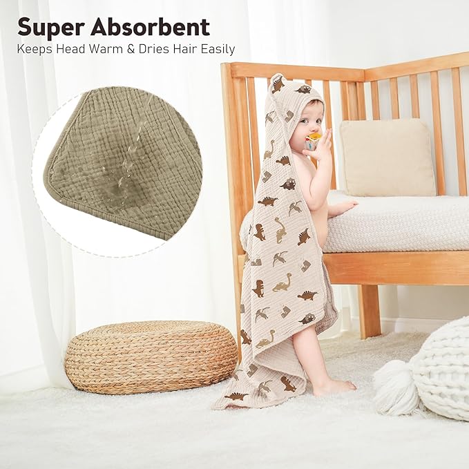 Susurration 2 Pack Thick Muslin Baby Towels, 100% Cotton Soft and Absorbent Baby Bath Hooded Towel for Newborn, Infant, Girls, Boys, Baby Essentials