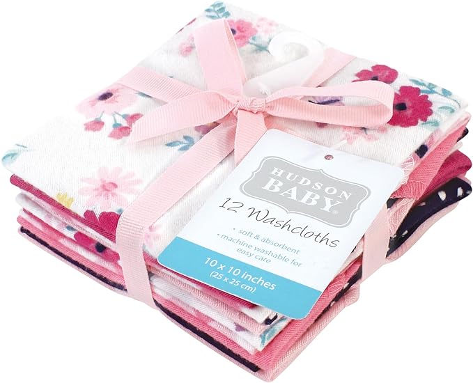 Hudson Baby Unisex Baby Flannel Cotton Washcloths, Butterfly Floral 12 Pack, One Size