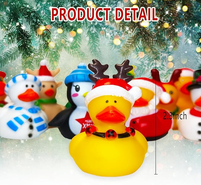 Rubber Ducks in Bulk Mini Rubber Ducks Basket Stuffers Ducks for Kids Baby Bath Toys Party Favor (Christmas, 48)