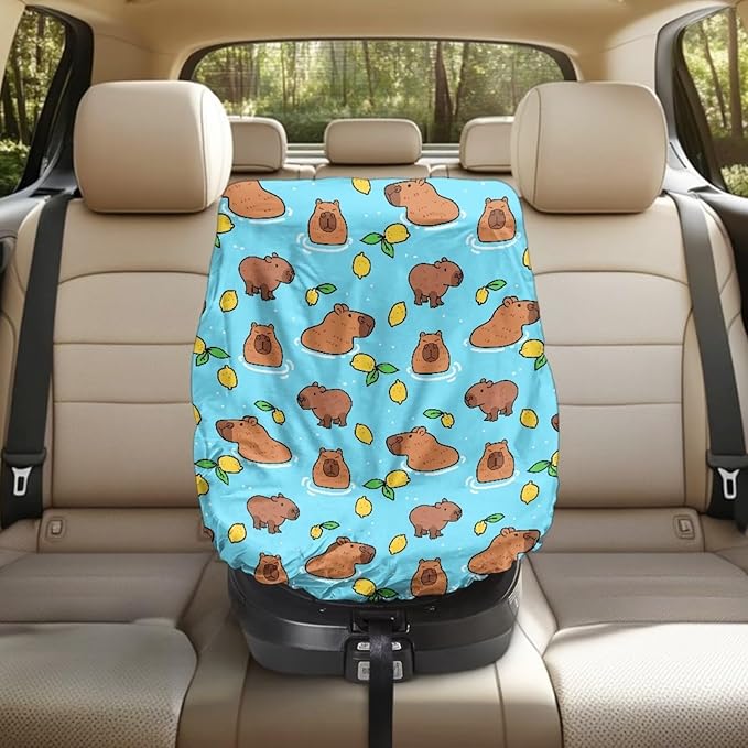 Capybara Car Seat Cover Baby Car Seat Sun Shade Cover with Elastic Band, Foldable Carseat Covers Keep Baby Cool and Child Safety for Travel