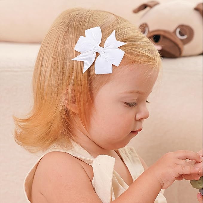choicbaby 8pcs Baby Girl Hair Bow Clips Set, White Toddler Hair Clips Boutique Grosgrain Ribbon Bow Hair Barrettes Accessories for Infant Toddler Kids