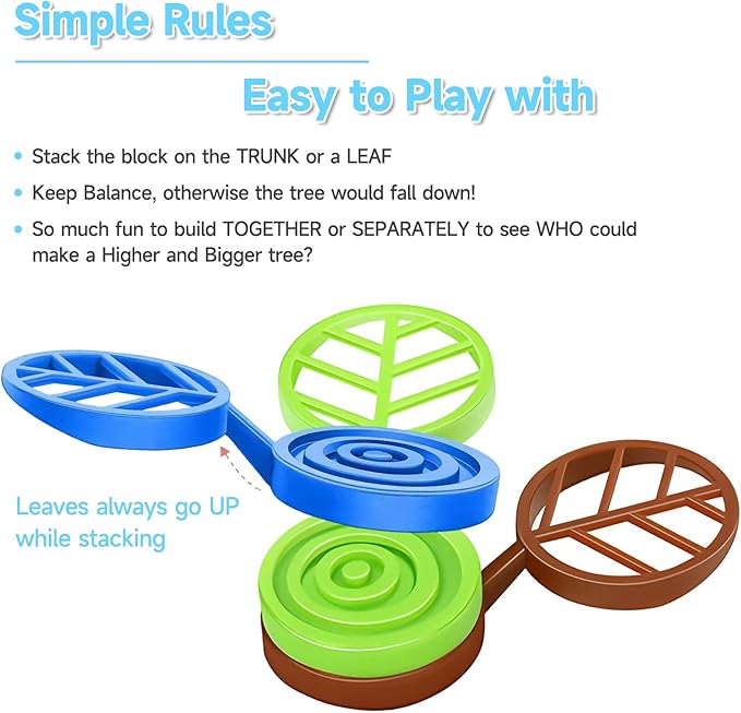 Stack-a-Rainbow-Tree Plastic Stacking Blocks 70 Piece, Balance Game Building Toys for Kids Ages 3-8, Preschool Kindergarten Educational Montessori Toys for 3 4 5 6+ Year Old Boys Girls Birthday Gifts