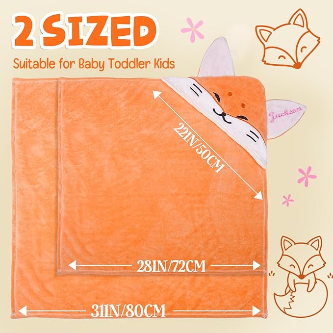 Custom Hooded Baby Towels with Name, Personalized Bunny Easter Gifts for Toddlers, Custom Baby Bath Towels for Newborn, Ultra Soft and Absorbent, Ideal for Girl Boy (Fox)