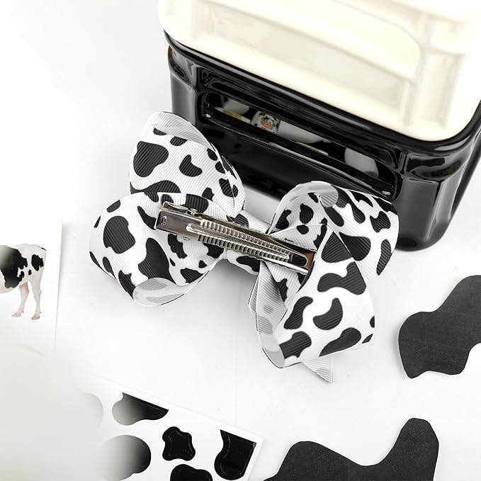Moo Cow Print Hair Bow for Girls Cowgirl Accessories Infant Toddler Kids Teen Baby Girl Hair Clips Black and White Alligator Hairpins