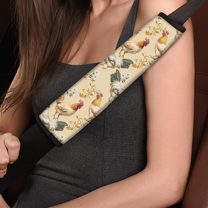 Car Seat Belt Cover 2pc Shoulder Strap Cover Pad Adjustable Cover Cushion Pad for Adults Standard Size Car Interior Decor Chicken Flower