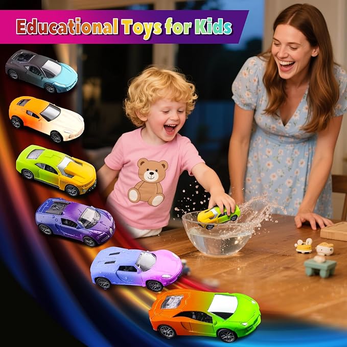 Color Change Pull Back Car Toy-6pcs Mini Alloy Vehicle Toys,Magical Transformation in Warm Water,Bathtub Water Table Toy for Easter Fillers,Goodie Bags Fillers,Themed Party,Carnival Prize for Kids 3+